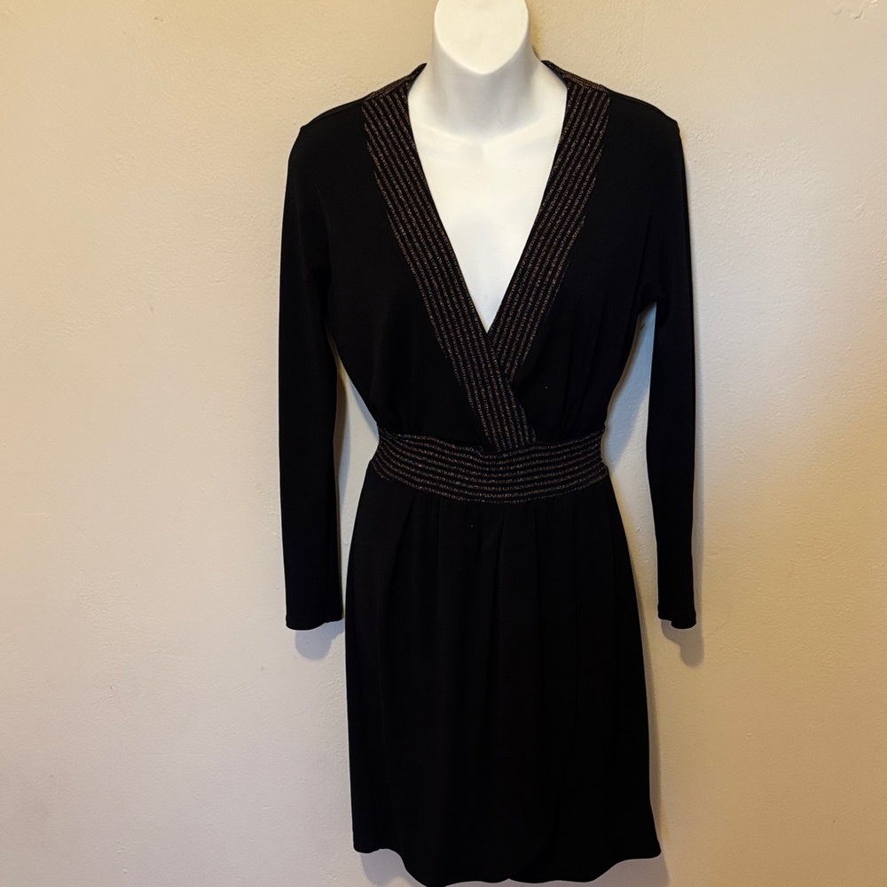 Veronica M Black Long Sleeve Dress with V-Neck